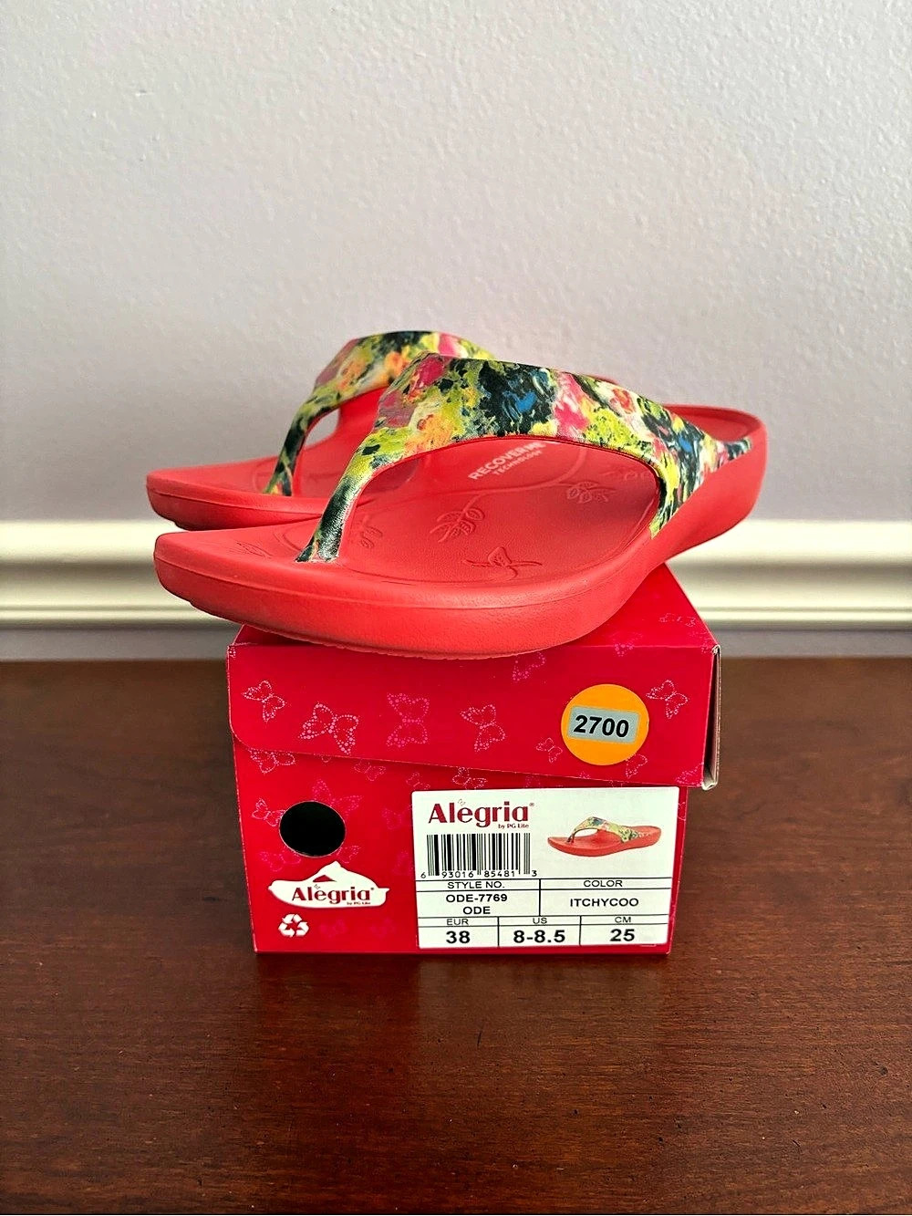 Alegria Ode Recovery Thong Sandal Floral Red & Multicolor US 8-8.5 EUC